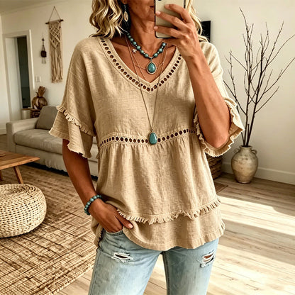 🌸Best Sellers-Women's Bohemian Hollow-Out Fringe Top