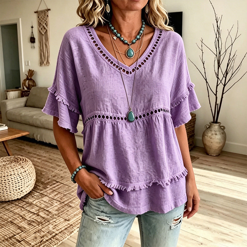🌸Best Sellers-Women's Bohemian Hollow-Out Fringe Top