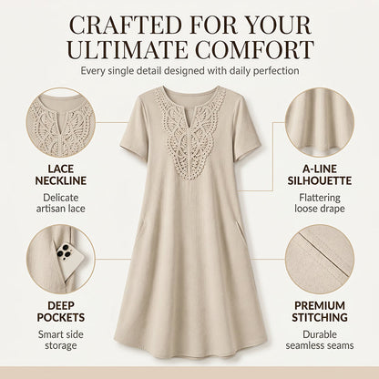 💥✨Limited-time 50% Off Special Offer👗Women's Bohemian Lace V-Neck T-Shirt Dress – Effortless Summer Chic✨