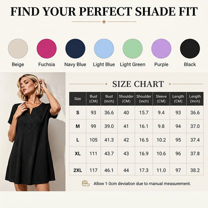 💥✨Limited-time 50% Off Special Offer👗Women's Bohemian Lace V-Neck T-Shirt Dress – Effortless Summer Chic✨