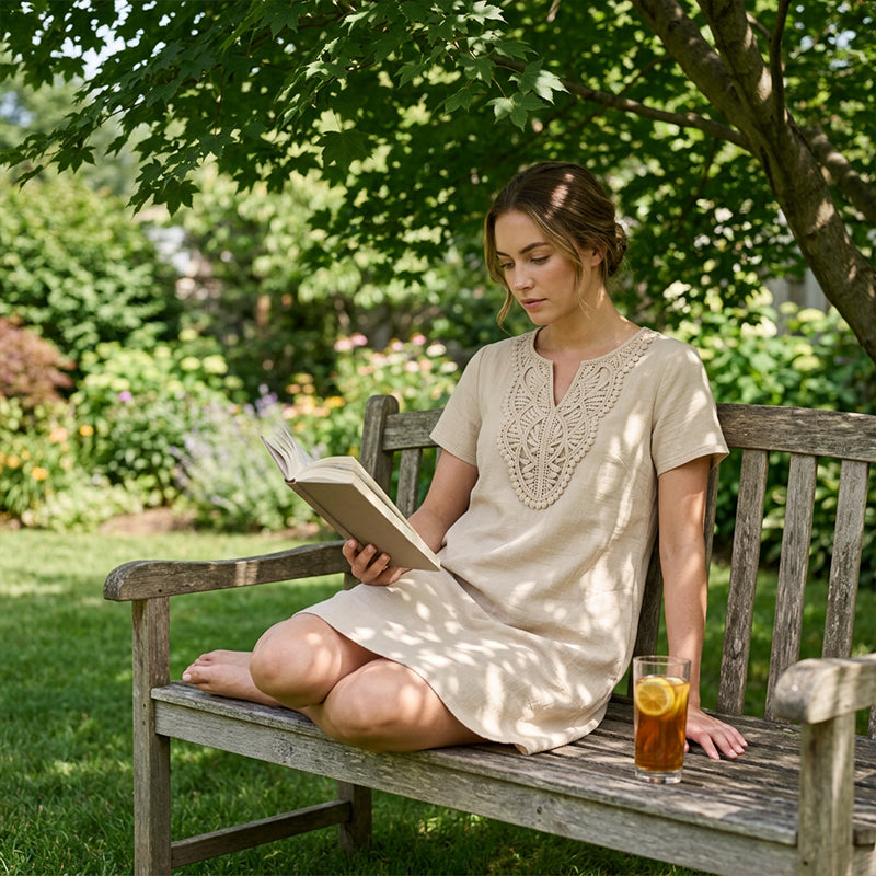 💥✨Limited-time 50% Off Special Offer👗Women's Bohemian Lace V-Neck T-Shirt Dress – Effortless Summer Chic✨