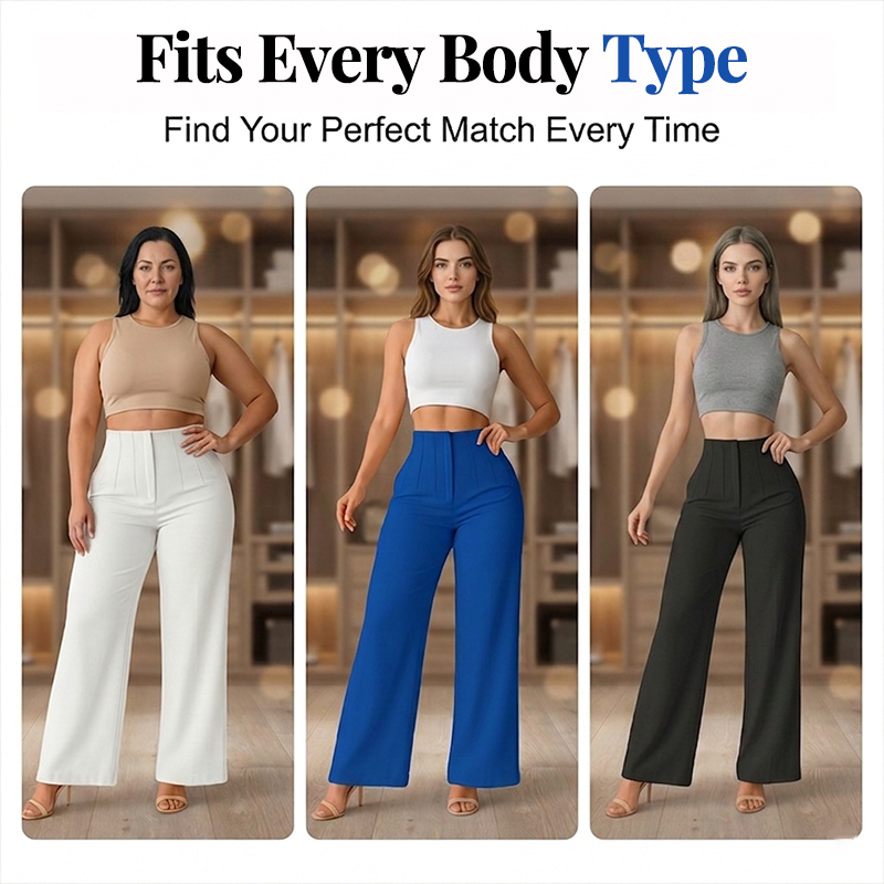 👖 מכנסי רגל רחבה מחוייטים | מותן גבוה אלגנטי עם זרימה אוורירית ✨ | S-3XL