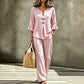 Women's Plaid Ruffle Sleeve V-Neck Top & Pants Set