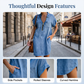 ⌛Limited-Time Offer-Women Casual Denim Shirt Dress Loose Lapel Short Sleeve Zipper Dress with Pockets