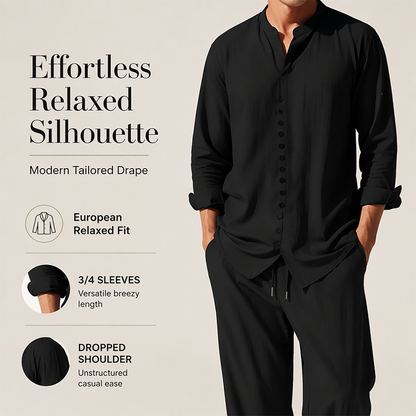 ⏳ LIMITED TIME 50% OFF! 🔥 Men's Minimalist Casual Shirt and Pants Set – Breathable Blend & Stylish Button Detail ☀️