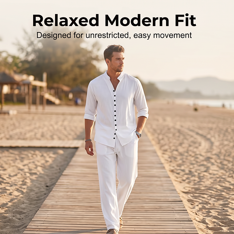 ⏳ LIMITED TIME 50% OFF! 🔥 Men's Minimalist Casual Shirt and Pants Set – Breathable Blend & Stylish Button Detail ☀️