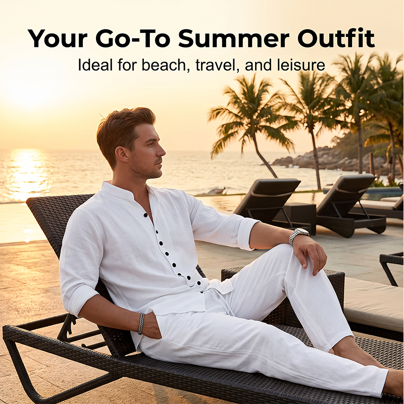 ⏳ LIMITED TIME 50% OFF! 🔥 Men's Minimalist Casual Shirt and Pants Set – Breathable Blend & Stylish Button Detail ☀️