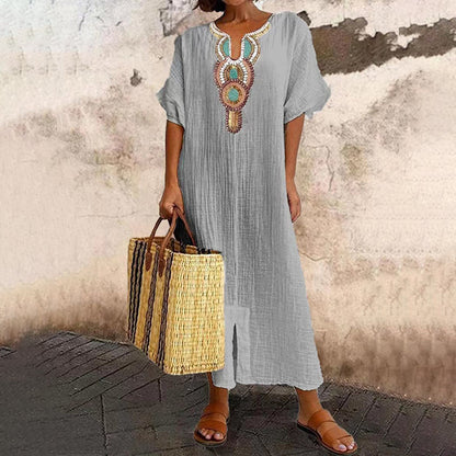 💗LAST DAY SALE 60% OFF⚡50K+ SOLD💕Women's Embroidered Maxi Dress with Front Slit