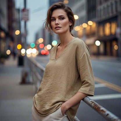 🌺Summer Hot Sale 60% OFF💐Women's Casual V-Neck Three Quarter Sleeve Blouse