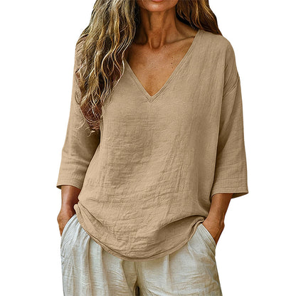 🌺Summer Hot Sale 60% OFF💐Women's Casual V-Neck Three Quarter Sleeve Blouse