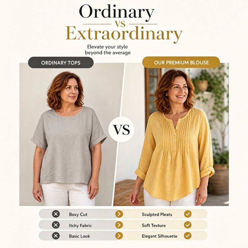 🔥👚2026 Summer Hot Sale⚡️Women's Long Sleeve Pleated Henley Neck Blouse✨Soft Breathable Elegant Casual Pleated Top Daily Commute Outfit💐