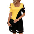 Women's Color-Block Crew-Neck Midi Dress with Mesh Hem