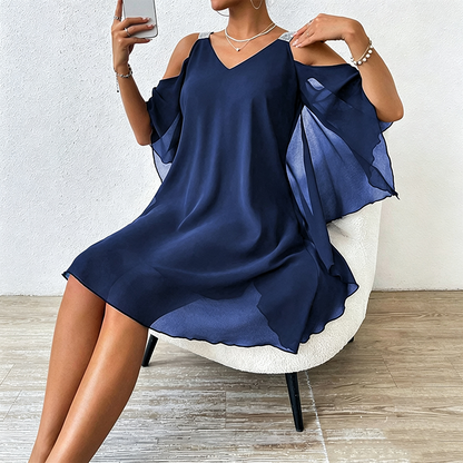 Women's Flowy Cold-Shoulder V-Neck Dress
