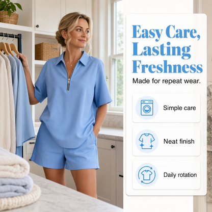 Women Casual Two Piece Set Short Sleeve Half Zip Top and Shorts