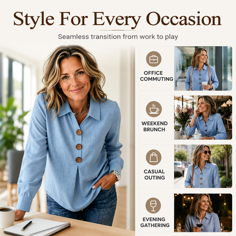Best Seller🔥 👚 Elegant button-down blouse with a wing collar—timeless and stylish for the office and everyday wear