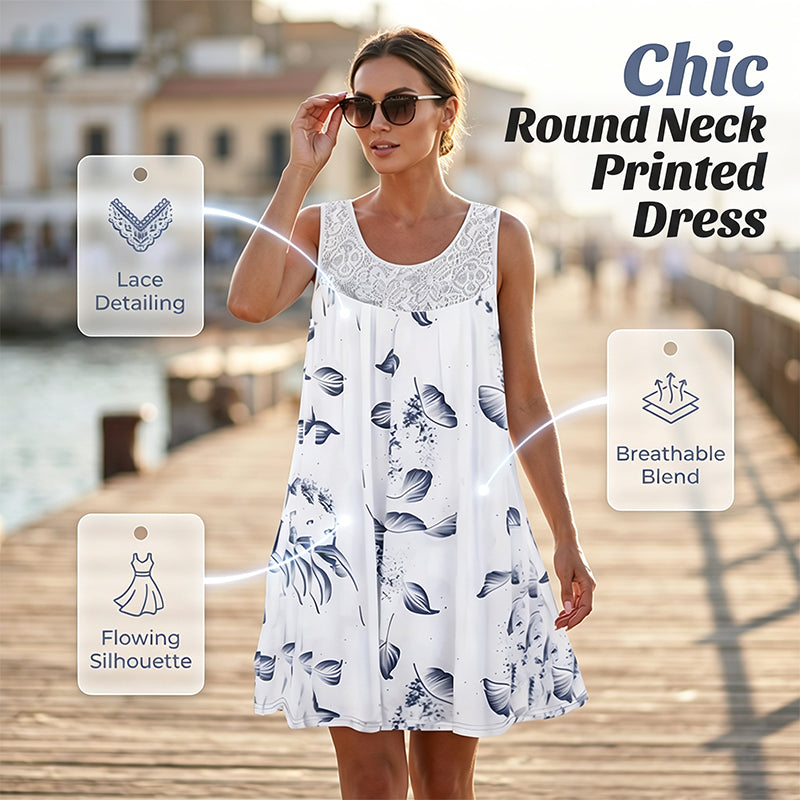 Women's Sleeveless Round Neck Printed Dress
