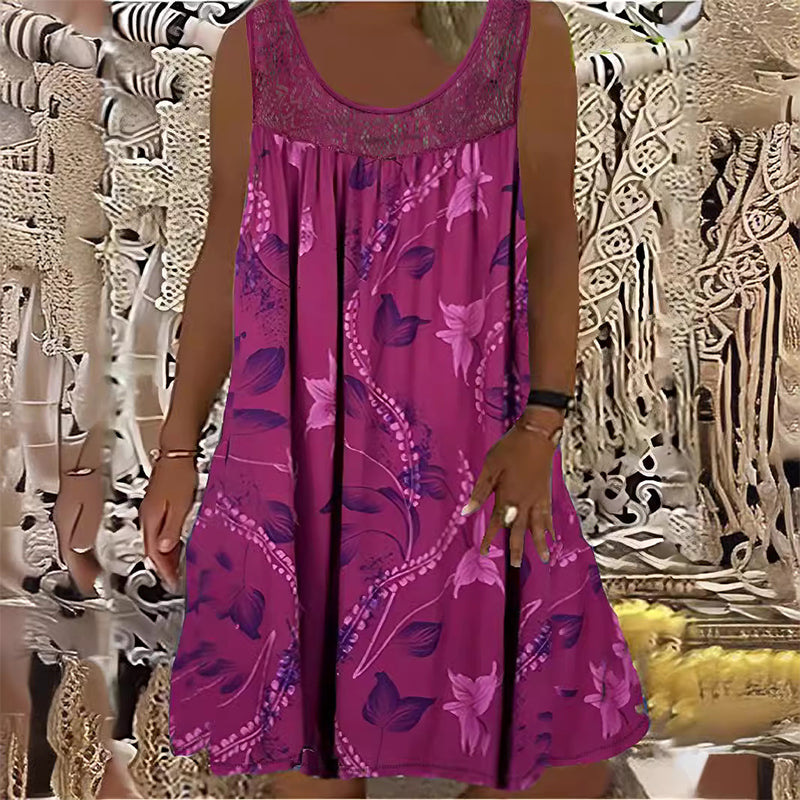 Women's Sleeveless Round Neck Printed Dress