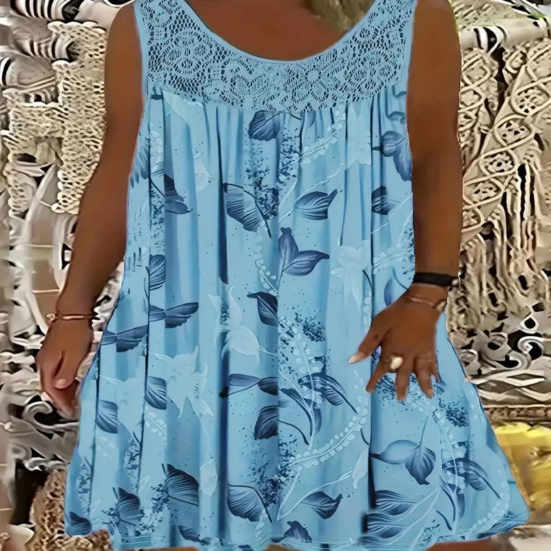 Women's Sleeveless Round Neck Printed Dress