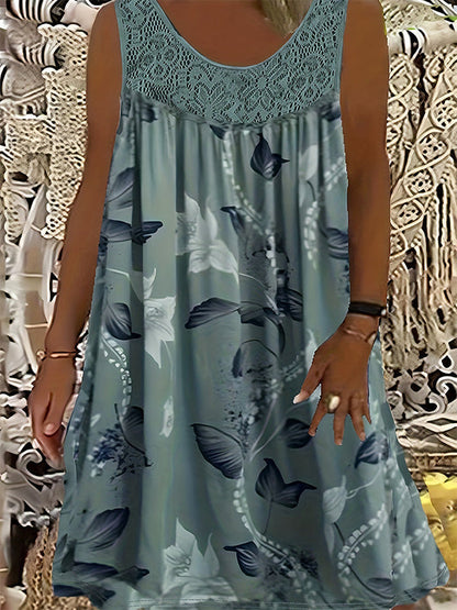 Women's Sleeveless Round Neck Printed Dress