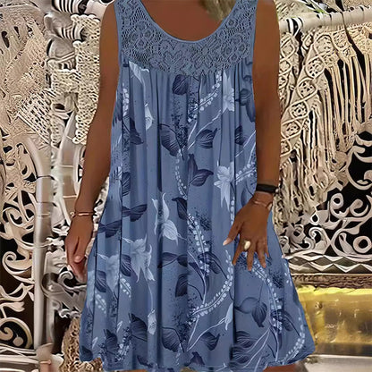 Women's Sleeveless Round Neck Printed Dress