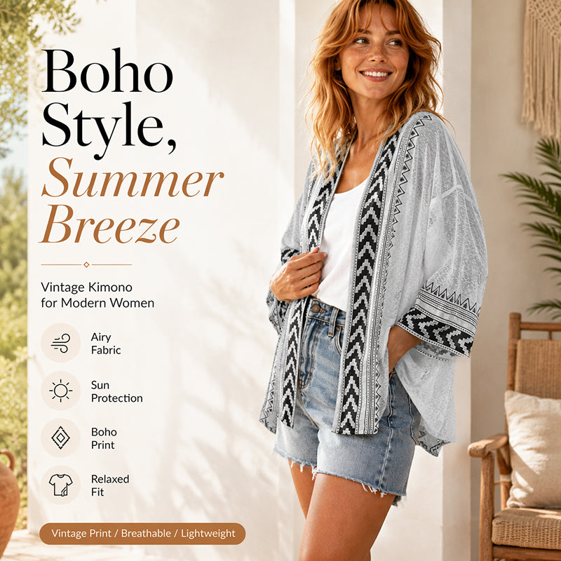 ✨New Arrival✨Retro Geometric Print Sun Protection Cardigan – Breezy Layer for Sunny Days