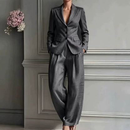 🍂🧥Seasonal Style - Casual 2-Piece Blazer & Trousers – Breezy Comfort & Clean Silhouette for Autumn