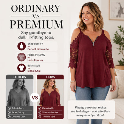 ⌛Limited-Time Offer-Women's Lace Cold Shoulder Top with Zipper