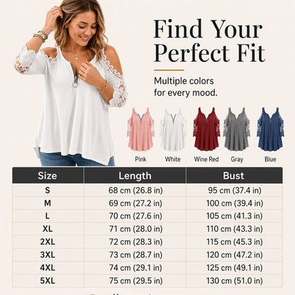⌛Limited-Time Offer-Women's Lace Cold Shoulder Top with Zipper