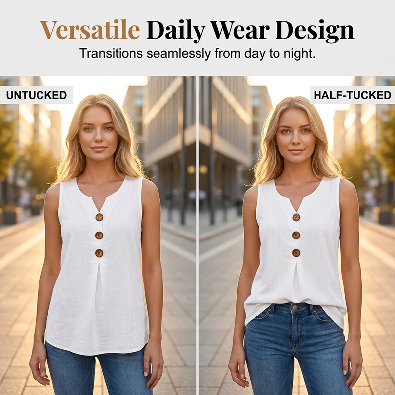 🔥 50% OFF⏰Women's V-Neck Sleeveless Cotton Linen Vest✨