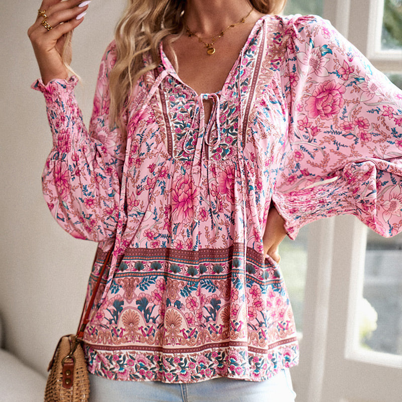 Women's Fashion Printed v-Neck Long Sleeve Shirt