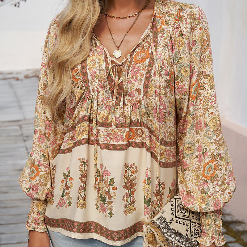 Women's Fashion Printed v-Neck Long Sleeve Shirt