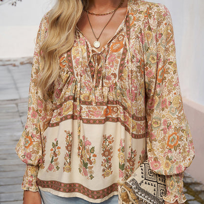 Women's Fashion Printed v-Neck Long Sleeve Shirt