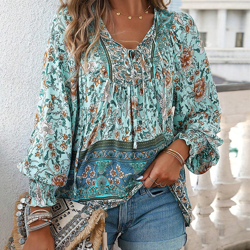 Women's Fashion Printed v-Neck Long Sleeve Shirt