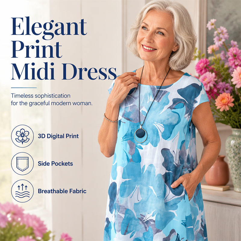 Women's Loose Floral Print Tunic Dress with Pockets