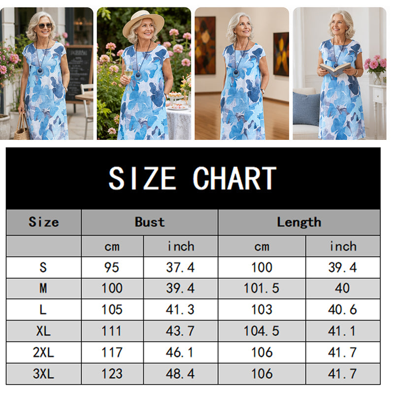 Women's Loose Floral Print Tunic Dress with Pockets