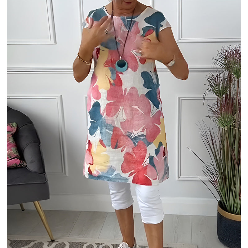 Women's Loose Floral Print Tunic Dress with Pockets