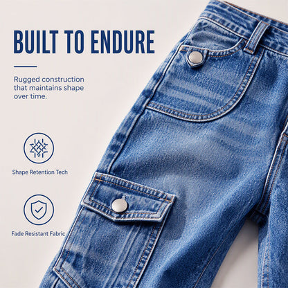 Women’s Knee Length Denim Cargo Shorts with Pockets