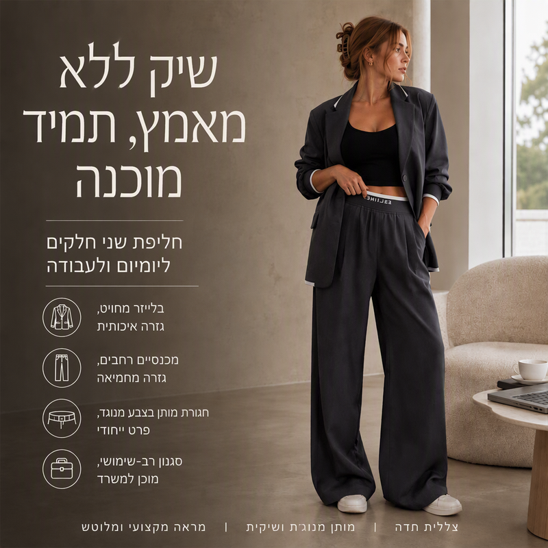 סט בלייזר אלגנטי ומכנסיים רחבים לנשים