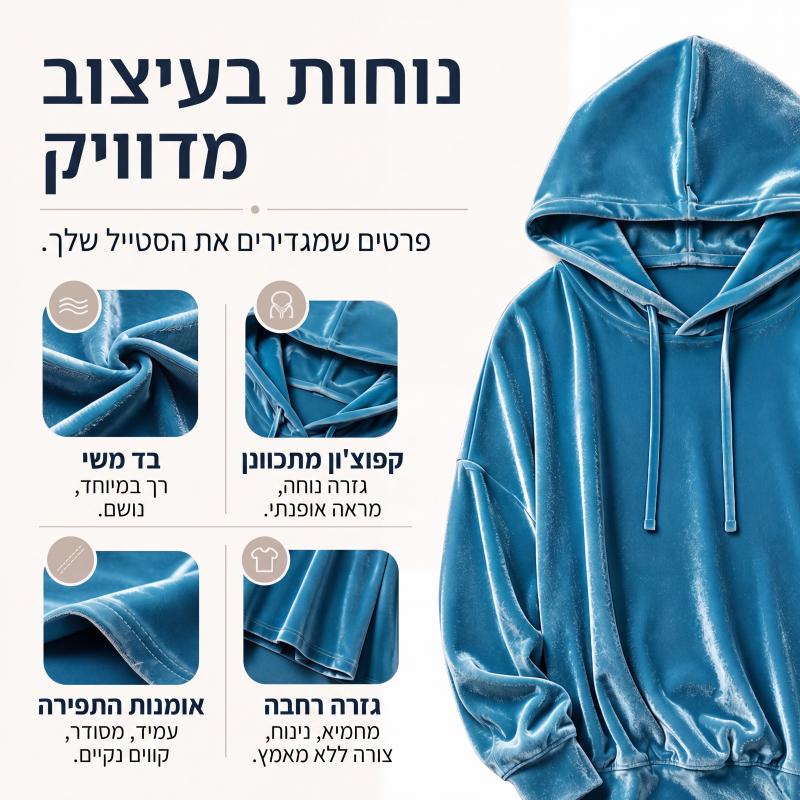 סווטשירט נשים קטיפתי רוחף עם שרוך משיכה בצווארון