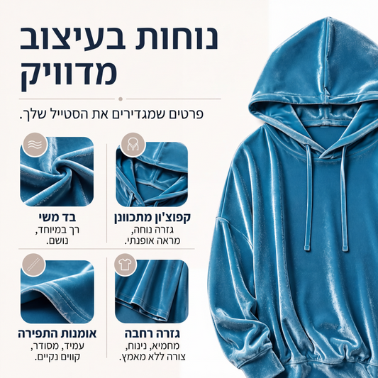 סווטשירט נשים קטיפתי רוחף עם שרוך משיכה בצווארון