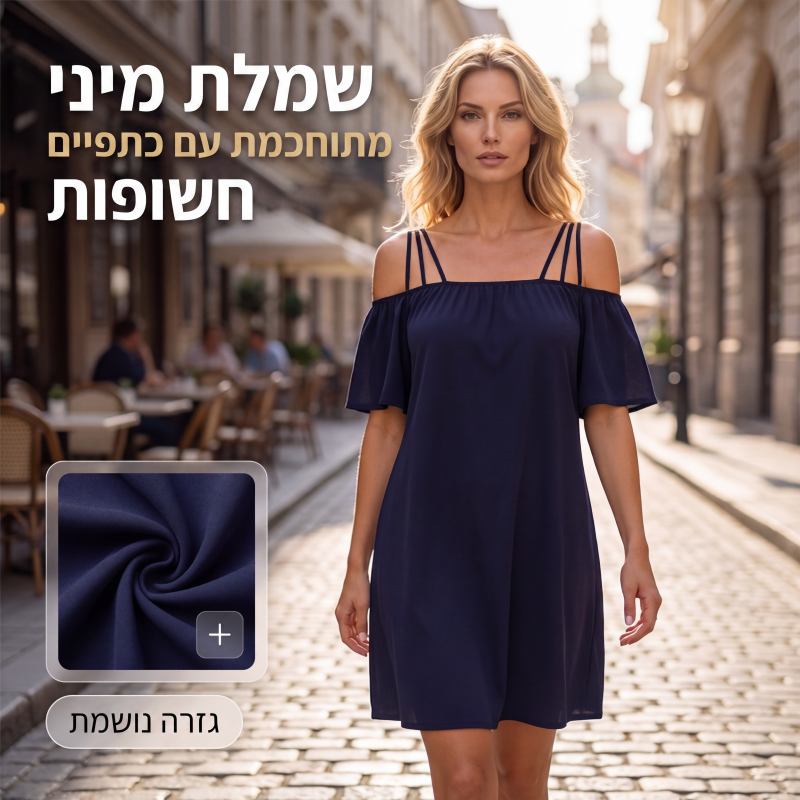 שמלת מיני אלגנטית לנשים בצבע אחיד