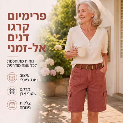 מכנסי דנים קרגו קצרים לנשים בגזרה רופפת