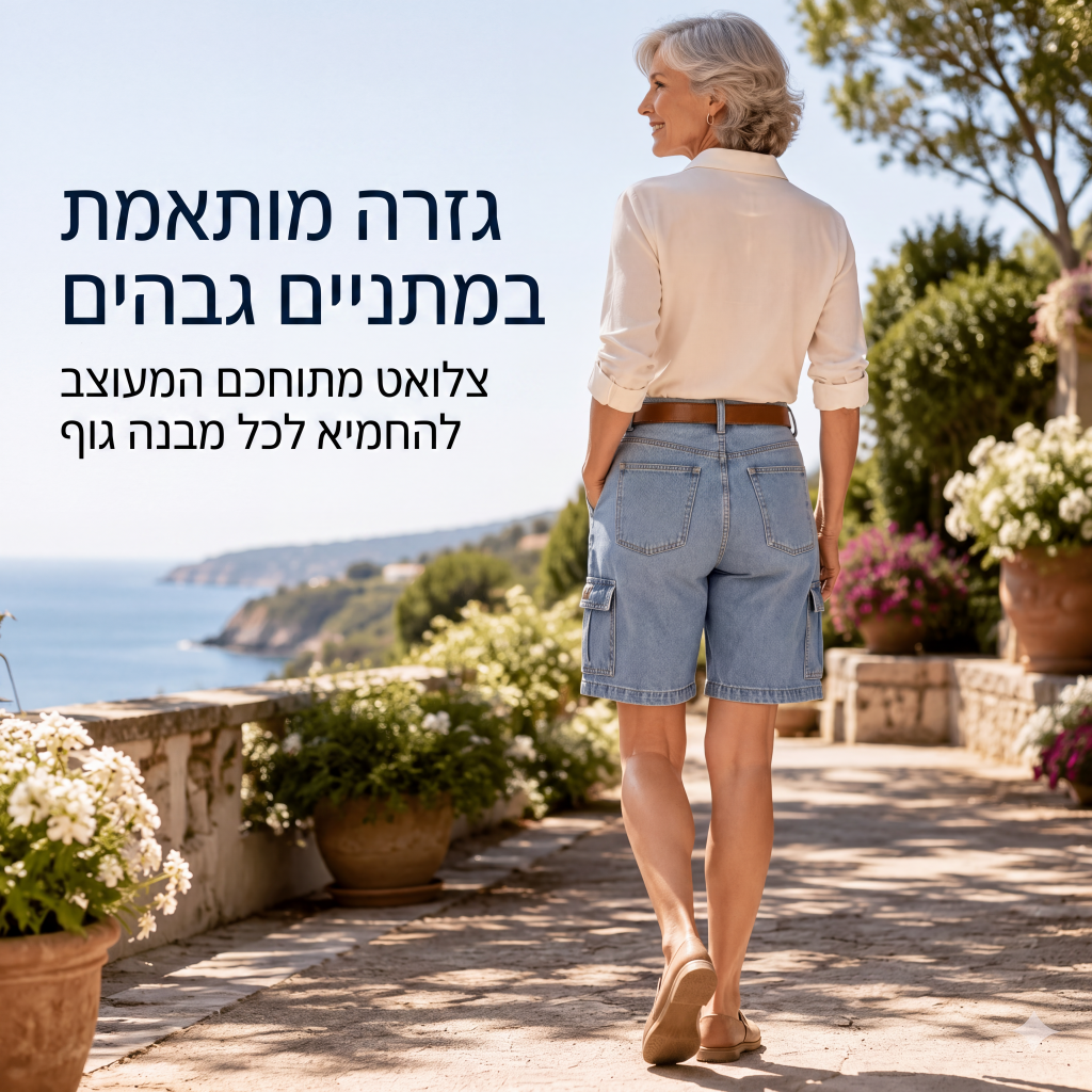 מכנסי דנים קרגו קצרים לנשים בגזרה רופפת
