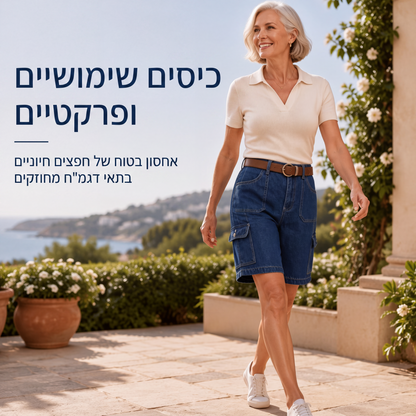 מכנסי דנים קרגו קצרים לנשים בגזרה רופפת