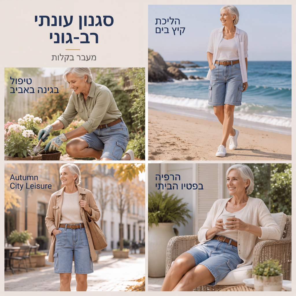 מכנסי דנים קרגו קצרים לנשים בגזרה רופפת