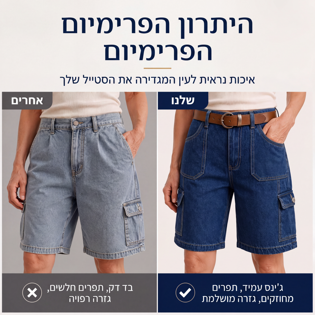 מכנסי דנים קרגו קצרים לנשים בגזרה רופפת