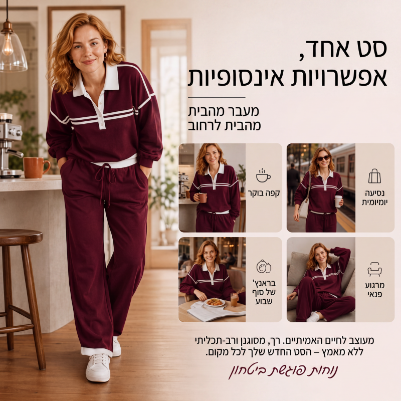 סט סווטשירט עם טלאי פסים לנשים ומכנסיים רחבים