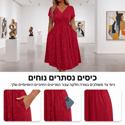 שמלת נשים אלגנטית עם צוואר V ופיתול בחזית