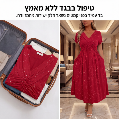 שמלת נשים אלגנטית עם צוואר V ופיתול בחזית