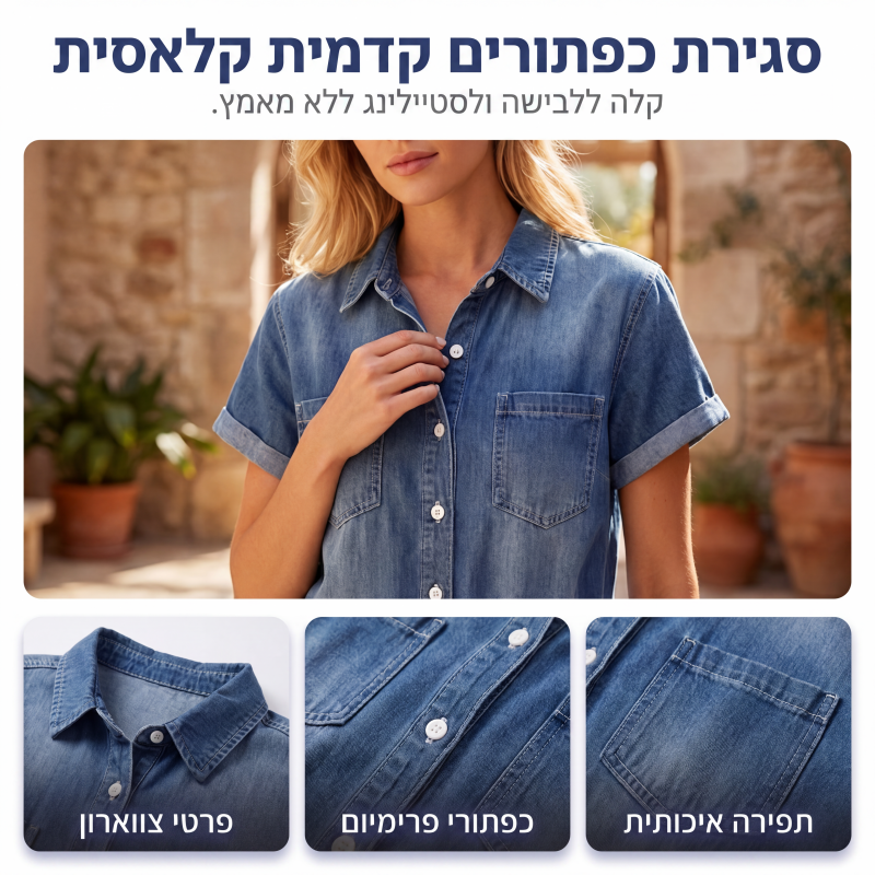 סרבל ג'ינס קצר שרוול קז'ואל לנשים